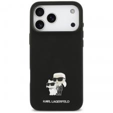 Husa Karl Lagerfeld Silicone Karl and Choupette Metal Pin compatibila cu iPhone 18 Pro Max / 17 Pro Max, Negru