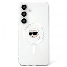 Husa Karl Lagerfeld compatibila cu Samsung Galaxy S25, Button Karl Head Printed Logo MagSafe, Alb