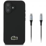 Carcasa Lacoste Iconic Petit Pique Woven cu MagSafe compatibila cu iPhone 16, Cablu USB-C la USB-C 1.5m inclus in pachet, Negru 2 - lerato.ro