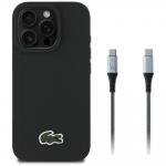 Carcasa Lacoste Iconic Petit Pique Woven cu MagSafe compatibila cu iPhone 16 Pro Max, Cablu USB-C la USB-C 1.5m inclus in pachet, Negru 2 - lerato.ro