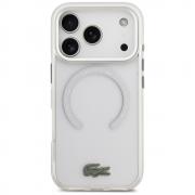 Carcasa Lacoste Shockproof Transparent Frosted cu MagSafe compatibila cu iPhone 17 Pro, Alb