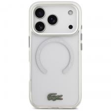 Carcasa Lacoste Shockproof Transparent Frosted cu MagSafe compatibila cu iPhone 17 Pro, Alb