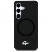 Carcasa Lacoste Silicone Microfiber Silver Croc Logo cu MagSafe compatibila cu Samsung Galaxy S25, Negru