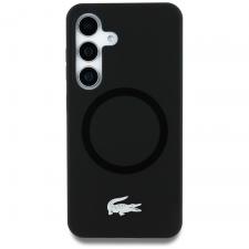 Huse si carcase Samsung Galaxy S25, Carcasa Lacoste Silicone Microfiber Silver Croc Logo cu MagSafe compatibila cu Samsung Galaxy S25, Negru, lerato.ro