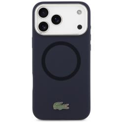 Carcasa Lacoste Silicone Metal Logo cu MagSafe compatibila cu iPhone 17 Pro Max, Navy Blue