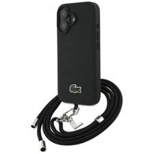 Carcasa Lacoste Iconic Petit Pique Crossbody Cord cu MagSafe compatibila cu iPhone 16 Plus, Negru