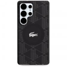 Huse si carcase Samsung Galaxy S25 Ultra, Carcasa Lacoste Monogram Silver Croc Logo cu MagSafe compatibila cu Samsung Galaxy S25 Ultra, Negru, lerato.ro
