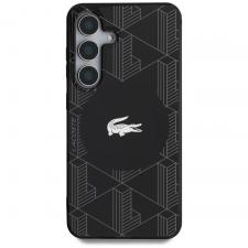 Huse si carcase Samsung Galaxy S25, Carcasa Lacoste Monogram Silver Croc Logo cu MagSafe compatibila cu Samsung Galaxy S25, Negru, lerato.ro