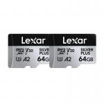 Set 2 carduri de memorie Lexar High-Performance Silver Plus, microSDXC, 64GB, clasa 10 / U3 / A2, Citire 205 MB/s, Scriere 100 MB/s, Adaptor SD inclus, Negru 3 - lerato.ro
