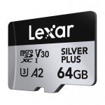 Set 2 carduri de memorie Lexar High-Performance Silver Plus, microSDXC, 64GB, clasa 10 / U3 / A2, Citire 205 MB/s, Scriere 100 MB/s, Adaptor SD inclus, Negru 6 - lerato.ro