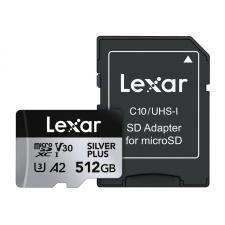 Card de memorie Lexar Professional SILVER PLUS, microSDXC, 512GB, clasa 10, Citire 205 MB/s, Scriere 150 MB/s, Adaptor SD inclus, Negru