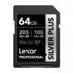 Card de memorie Lexar Professional SILVER PLUS SDXC, SD, 64GB, clasa U3, Citire 205 MB/s, Scriere 100 MB/s, Negru 2 - lerato.ro