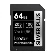 Card de memorie Lexar Professional SILVER PLUS SDXC, SD, 64GB, clasa U3, Citire 205 MB/s, Scriere 100 MB/s, Negru