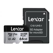 Card de memorie Lexar Professional SILVER PLUS, microSDXC, 64GB, clasa 10, Citire 205 MB/s, Scriere 150 MB/s, Adaptor SD inclus, Negru