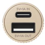 Baterie externa portabila Lexon Fine Tube 2, 3000 mAh, 1A, 1x USB-A, 1x USB-C, Gold 4 - lerato.ro