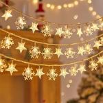 Instalatie Craciun LED Snowflake and Star, 10m, 80 luminite, 3xAA, Alb 3 - lerato.ro