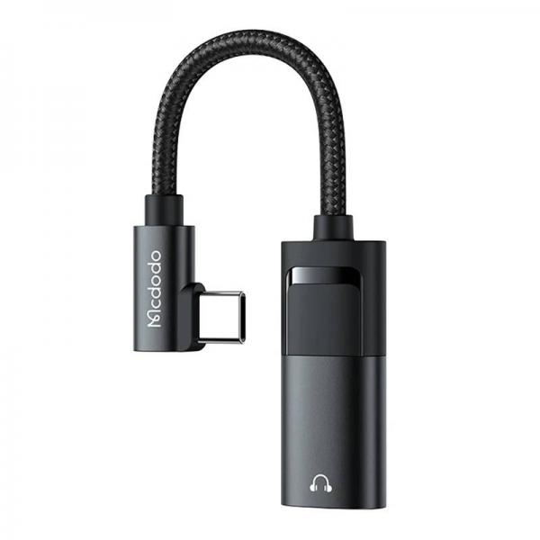 Adaptor audio si incarcare 2in1 USB-C la USB-C mama si Jack 3.5mm mama CA-1880, PD 60W, Negru 1 - lerato.ro