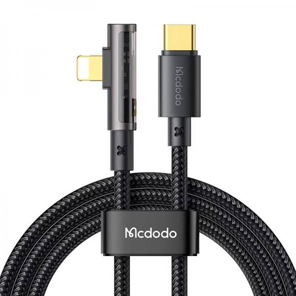 Cablu pentru incarcare si transfer date Mcdodo CA-3391, Unghi incarcare de 90 grade, Prism USB-C/Lightning, 36W, 3A, 1.8m, Negru 1 - lerato.ro