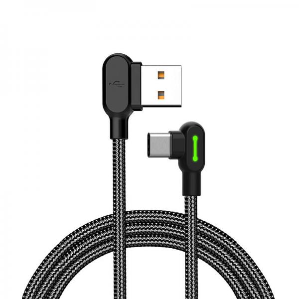 Cablu pentru incarcare si transfer date Mcdodo CA-5282 Unghi incarcare de 90 grade, Indicator LED, USB/USB-C, 2A, 1.8m, Negru