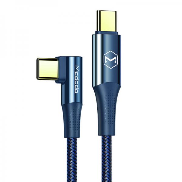 Cablu pentru incarcare si transfer date Mcdodo CA-8324 Firefox Unghi incarcare de 90 grade, USB-C/USB-C, 100W, 5A, 2m, Albastru