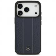 Carcasa din piele Mercedes Leather Laurel Leaves Stripes cu MagSafe compatibila cu iPhone 17 Pro, Albastru