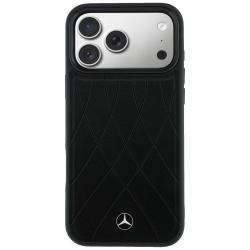 Carcasa Mercedes Leather Crossed Lines cu MagSafe compatibila cu iPhone 18 Pro Max / 17 Pro Max, Negru