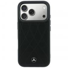 Husa Mercedes Leather Crossed Lines cu MagSafe compatibila cu iPhone 18 Pro / 17 Pro, Negru