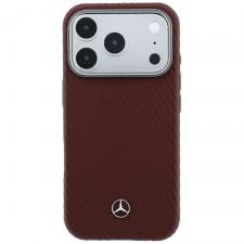Husa Mercedes Leather Semi Wrap Wood Effect cu MagSafe compatibila cu iPhone 18 Pro / 17 Pro, Burgundy