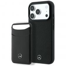 Huse si carcase iPhone 17 Pro, Set 2-in-1 Mercedes, Husa Mercedes Grill Pattern cu MagSafe + portofel magnetic, compatibil cu iPhone 18 Pro / 17 Pro, Negru, lerato.ro