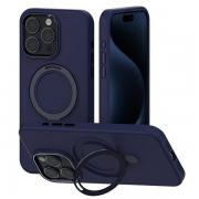 Carcasa Mercury Silicone cu MagSafe si Stand compatibila cu iPhone 15 Plus, Albastru