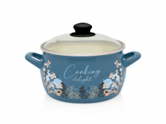 Oala din email cu capac din sticla Metalac Cooking Delight, 20cm, 4.2l, Graphics