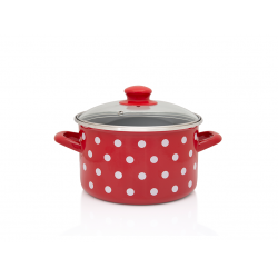 Oala din email cu capac din sticla Metalac Tufne, 18cm, 3l, Rosu