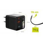 Incarcator retea Mobile Origin GaN Display Charger PW2, 65W, 3A,  1 x Cablu USB-C, 1x USB-C, 1x USB-A, Fast Charging, Negru 8 - lerato.ro