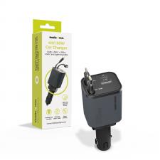 Accesorii auto, Incarcator auto 4in1 Mobile Origin CA28, 1xUSB-A, 1xUSB-C, 1x Cablu USB-C, 1x Cablu Lightning, 50W, 3A, Gri, lerato.ro