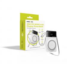 Baterie externa portabila Mobile Origin PB15, 20000 mAh, 3A, 1x Cablu USB-C 35W, 1x Cablu Lightning 12W, Incarcare Wireless 15W, Compatibil MagSafe, Alb