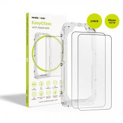 Set 2 folii sticla securizata Mobile Origin EasyGlass, Kit montare inclus, compatibile cu iPhone 15 / 16, Transparent