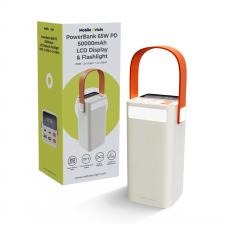 Baterie externa Mobile Origin PB18, 50000mAh, 65W, 2x USB-C, 2x USB-A, Afisaj LCD, Lanterna integrata, Bej