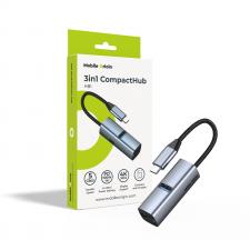 Cabluri de date si incarcare, Adaptor USB-C la USB-A 3.0 / HDMI / USB-C Mobile Origin 3in1 CompactHub HB1, 4K / 30Hz, 5 Gbps, Space Grey, lerato.ro