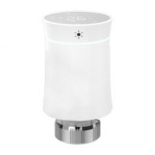 Cap Termostat Smart MOES TRV BY100, Compatibil ZigBee, Control aplicatie / vocal, Butoane tactile, Alb