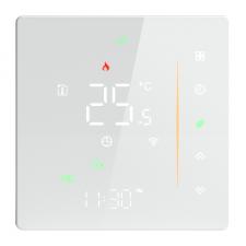 Termostat Smart MOES WHT-006-GB-WH pentru incalzire electrica, Senzor Temperatura / Umiditate, Control aplicatie / vocal, Wi-Fi, Alb