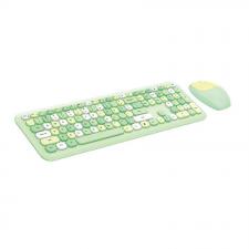 Kit tastatura si mouse wireless MOFII 666, 112 taste, 3 butoane, 1200 dpi, Verde