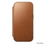 Husa flip cover Nomad Modern Leather Folio Horween cu MagSafe compatibila cu iPhone 18 Pro / 17 Pro, Saddle 13 - lerato.ro