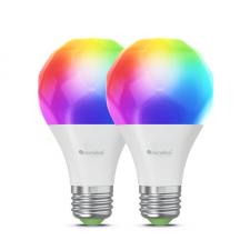 Set 2 becuri Smart LED RGBCW Matter Wi-Fi A19, lumina alba/colorata, E27, 8.5W, Peste 16M culori, control vocal, WiFi