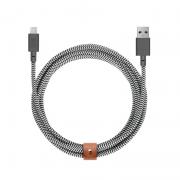 Cablu pentru incarcare si transfer de date Native Union Belt XL, USB/Lightning, 3m, Negru/Alb