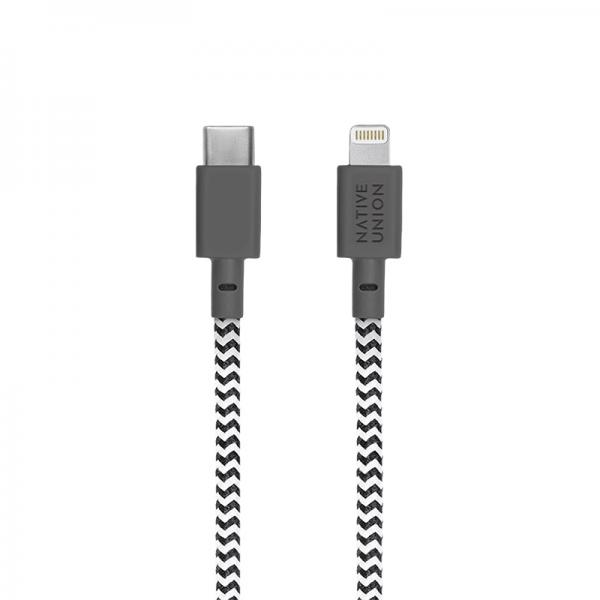 Cablu pentru incarcare si transfer de date Native Union Belt USB Type-C / Lightning 3m Zebra
