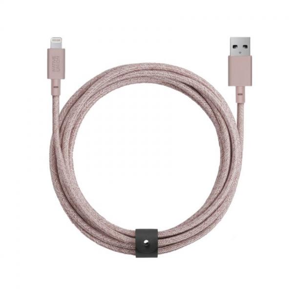 Cablu pentru incarcare si transfer de date Native Union Belt XL USB / Lightning 3m Rose 1 - lerato.ro