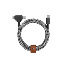 Cablu pentru incarcare si transfer de date Native Union Belt Duo, USB-C la Lightning / USB-C, 60W, 480Mbps, 1.5m, Zebra