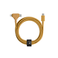 Cablu pentru incarcare si transfer de date Native Union Belt Duo, USB-C la Lightning / USB-C, 60W, 480Mbps, 1.5m, Kraft