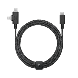 Cablu pentru incarcare si transfer de date Native Union Belt Duo Pro, USB-C la USB-C / Lightning, 240W, 480Mbps, 2.4m, Cosmos