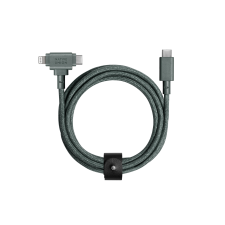 Cablu pentru incarcare si transfer de date Native Union Belt Duo, USB-C la Lightning / USB-C, 60W, 480Mbps, 1.5m, Verde